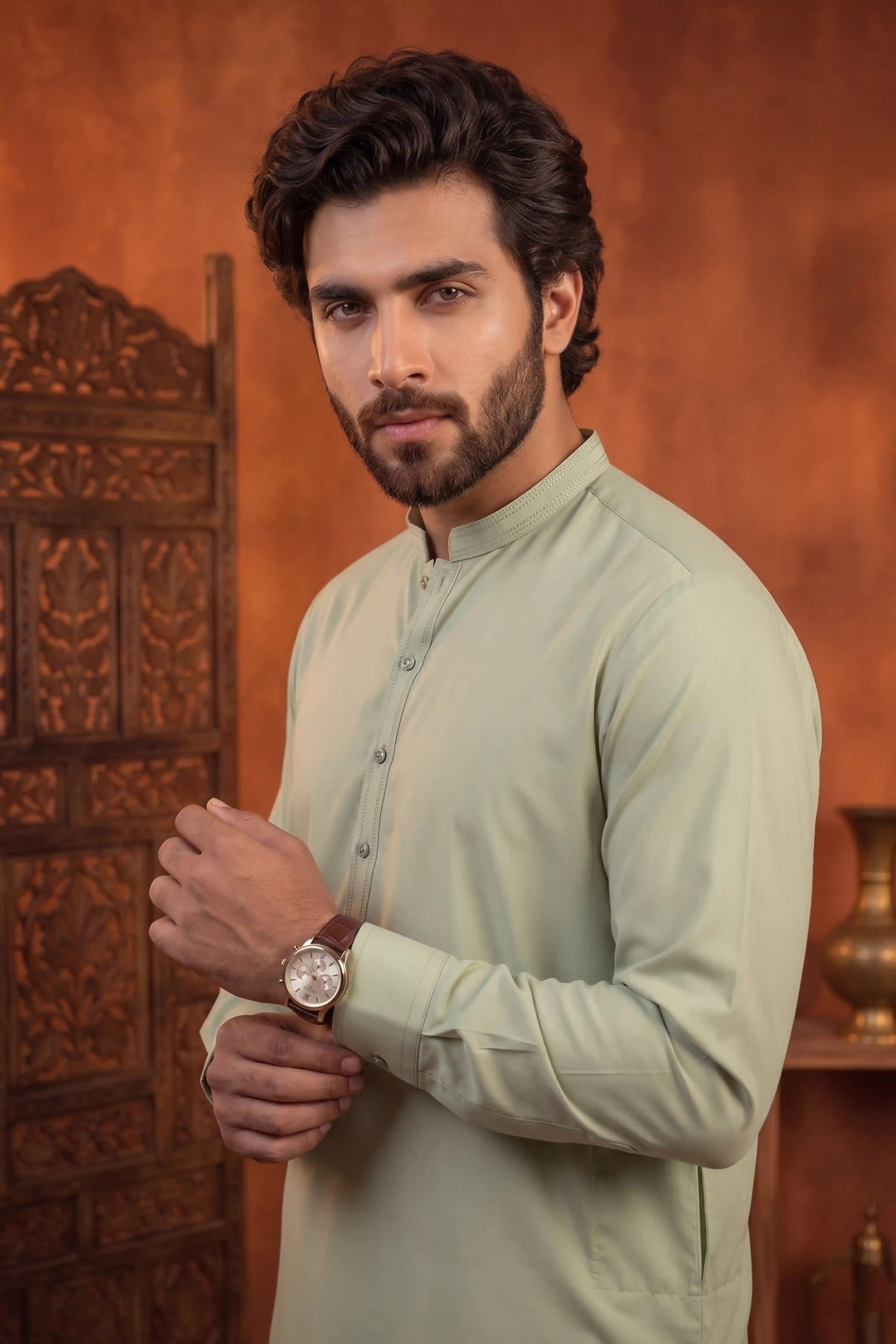 PISTACHIO GREEN MENS STITCHED